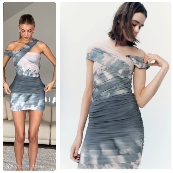 Zara Dresses & Skirts - Zara Blue and Gray Tie-Dye Mini Dress